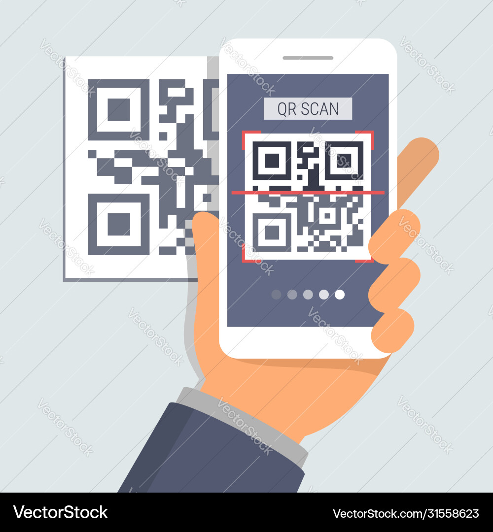 Hand holding phone with app for scanning qr code Hand holding phone with app for scanning qr code vector image