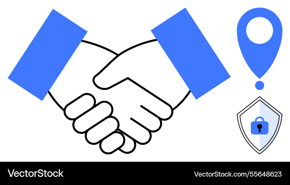 Handshake with security shield and location pin Handshake with security shield and location pin vector image