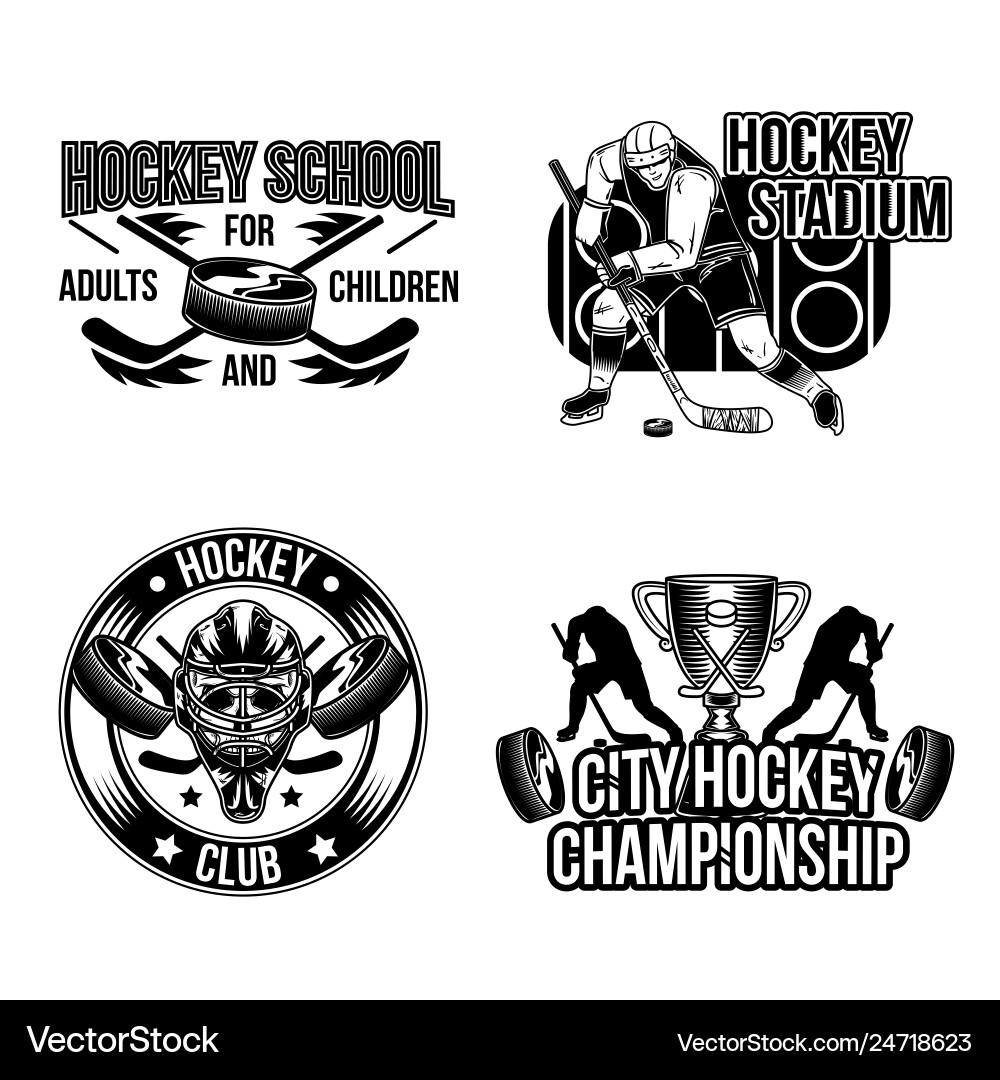 Set of hockey emblems labels badges Set of hockey emblems labels badges vector image
