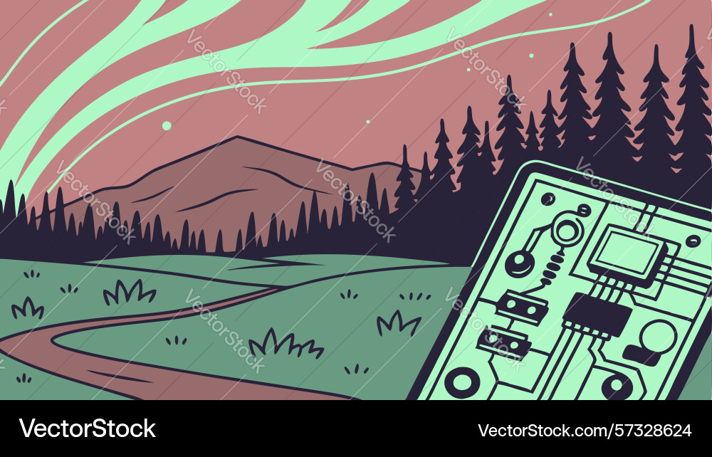 Abstract microchip in natural environment design vector image