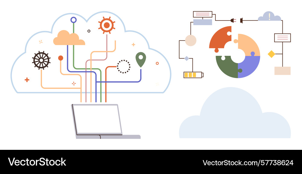 Cloud computing integration with data flow Cloud computing integration with data flow vector image