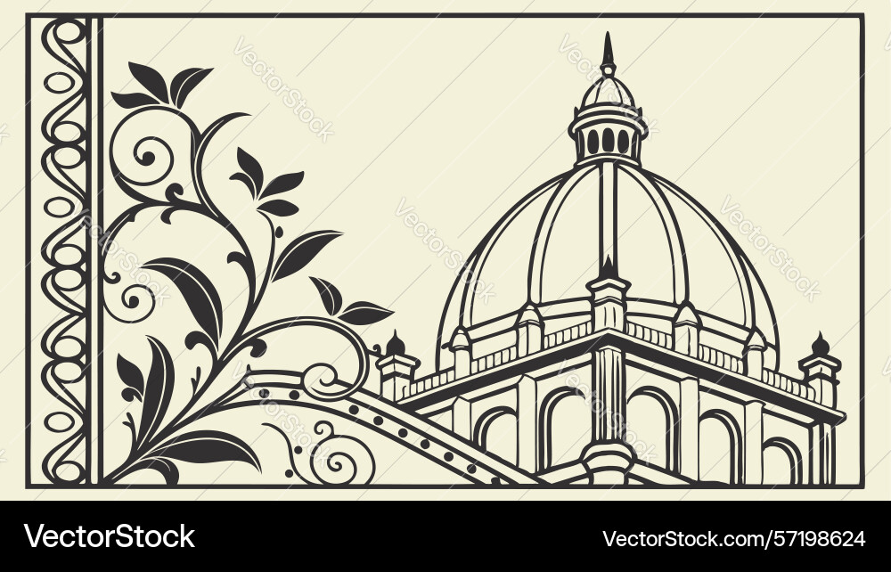 Detailed corner scrollwork with domed building vector image