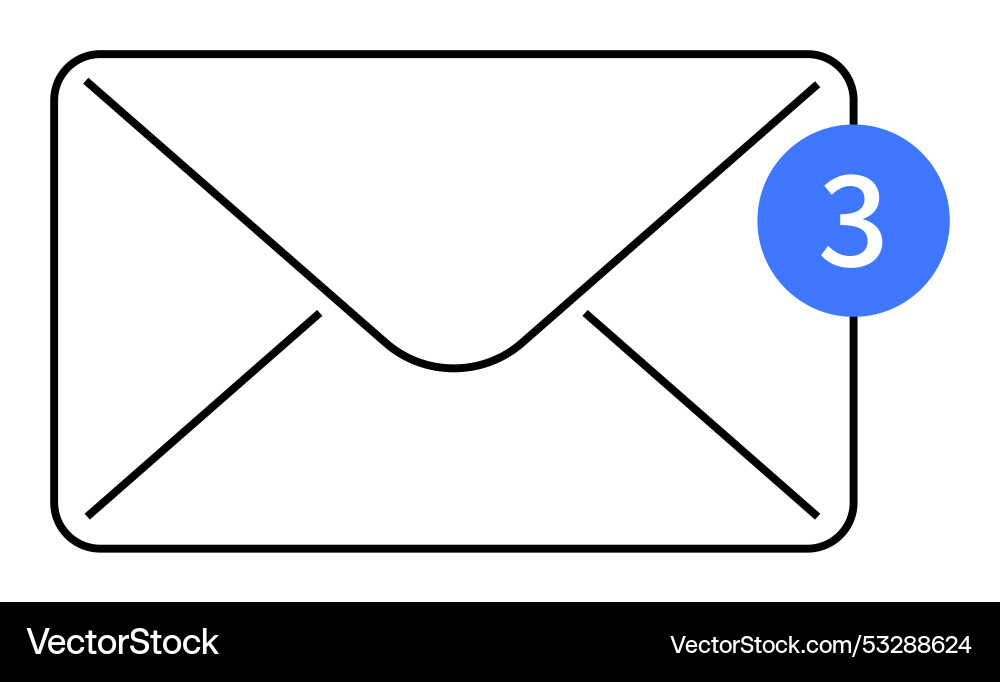 Envelope with notification badge showing three new Envelope with notification badge showing three new vector image
