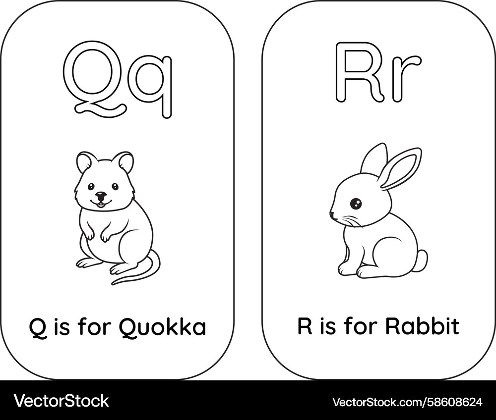 Isolated alphabet flashcards with letters q and r Isolated alphabet flashcards with letters q and r Vector Image