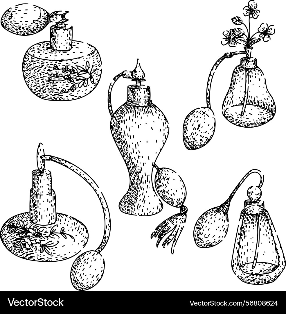 Perfume automizer set sketch hand drawn Vector Image