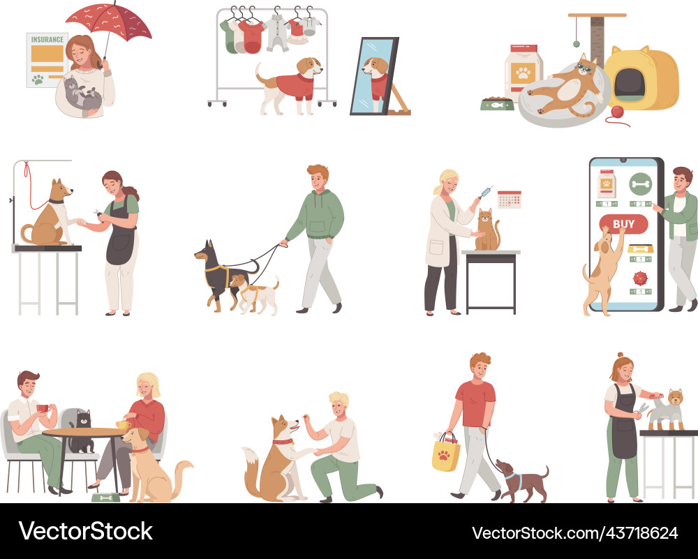 Pet services cartoon set vector image