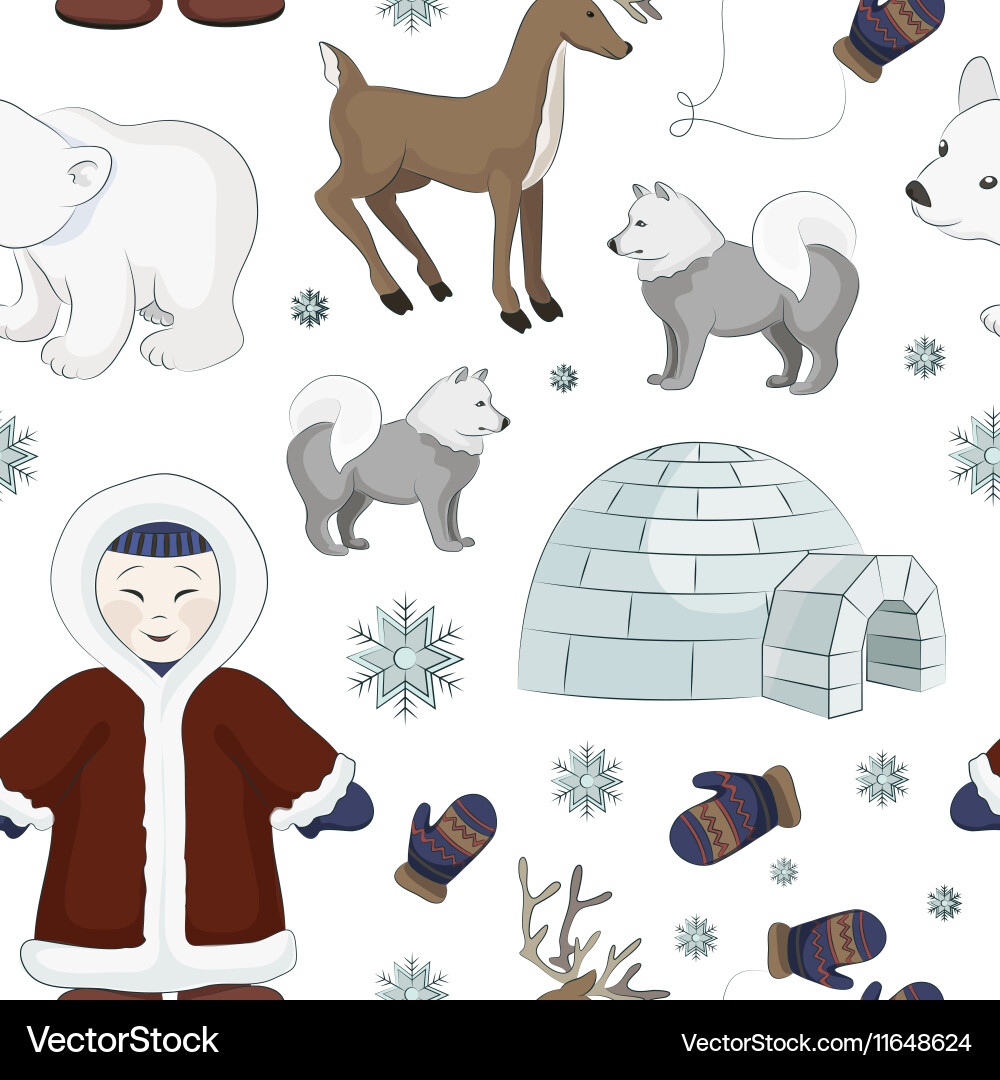 Set of eskimo characters pattern vector image