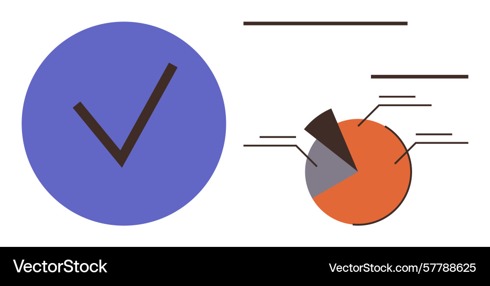 Checkmark and pie chart representation for data Checkmark and pie chart representation for data Vector Image