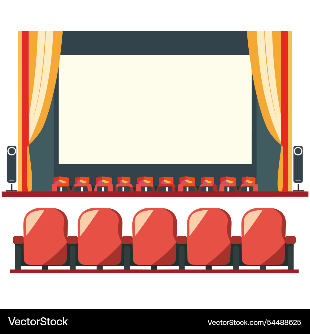 Cinema interior featuring empty seats and a large Cinema interior featuring empty seats and a large vector image