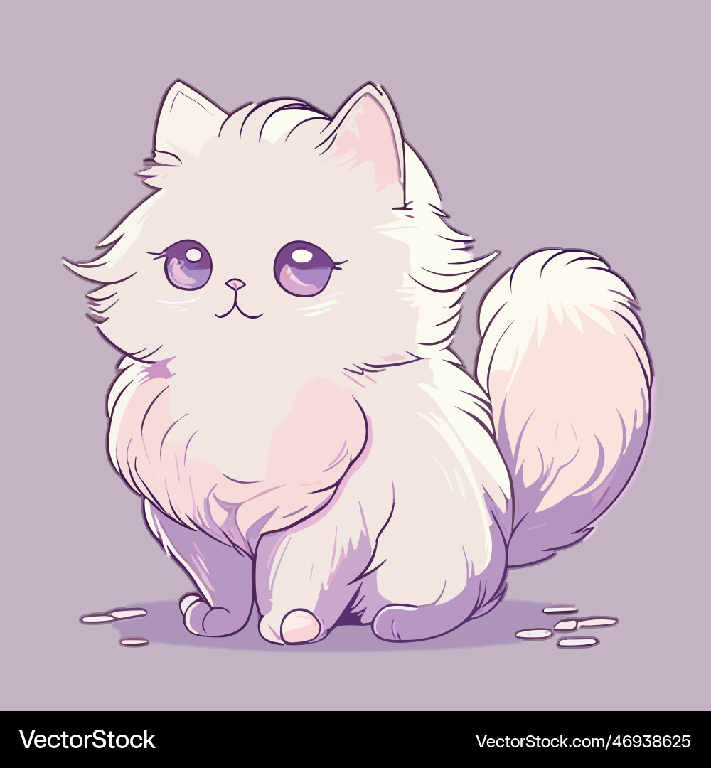 Cute cartoon cat of a white fluffy Royalty Free Vector Image
