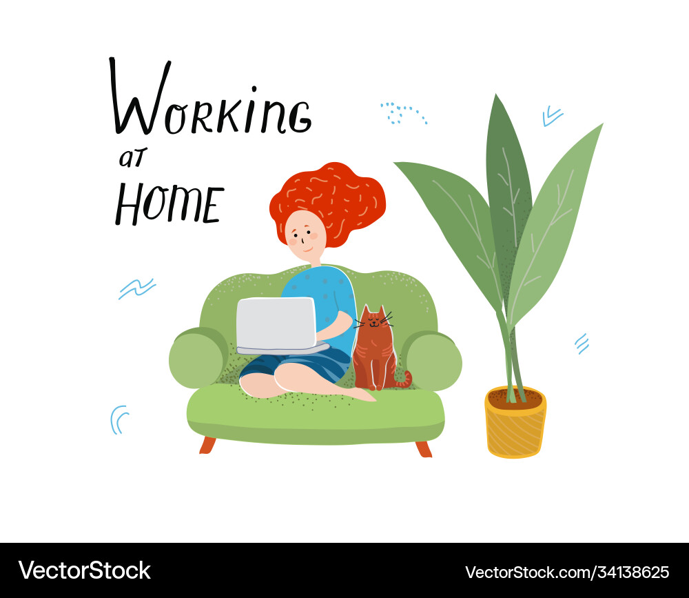 Girl sitting on sofa working laptop Vector Image