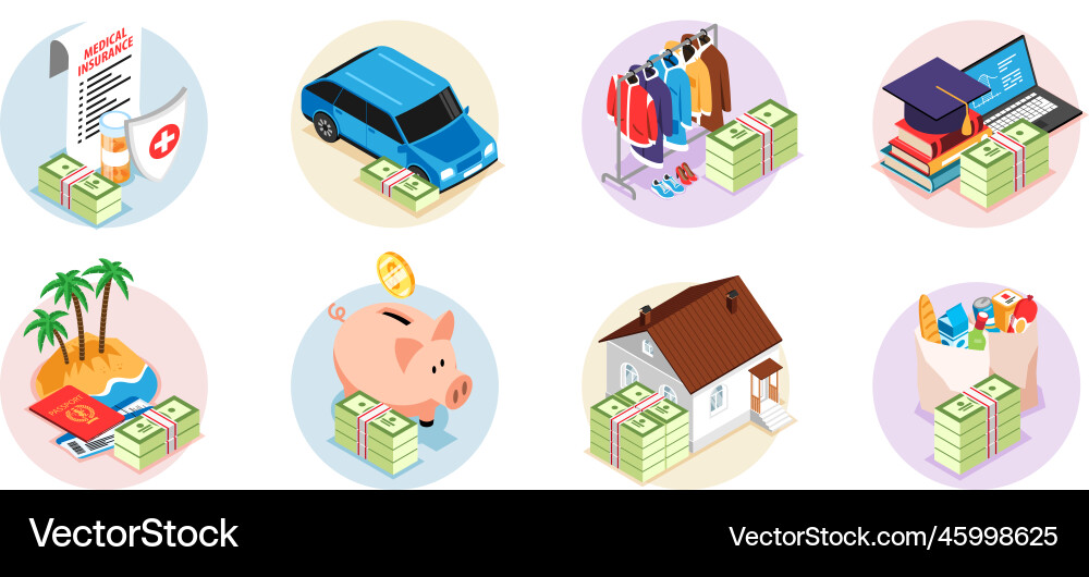 Isometric family budget set vector image