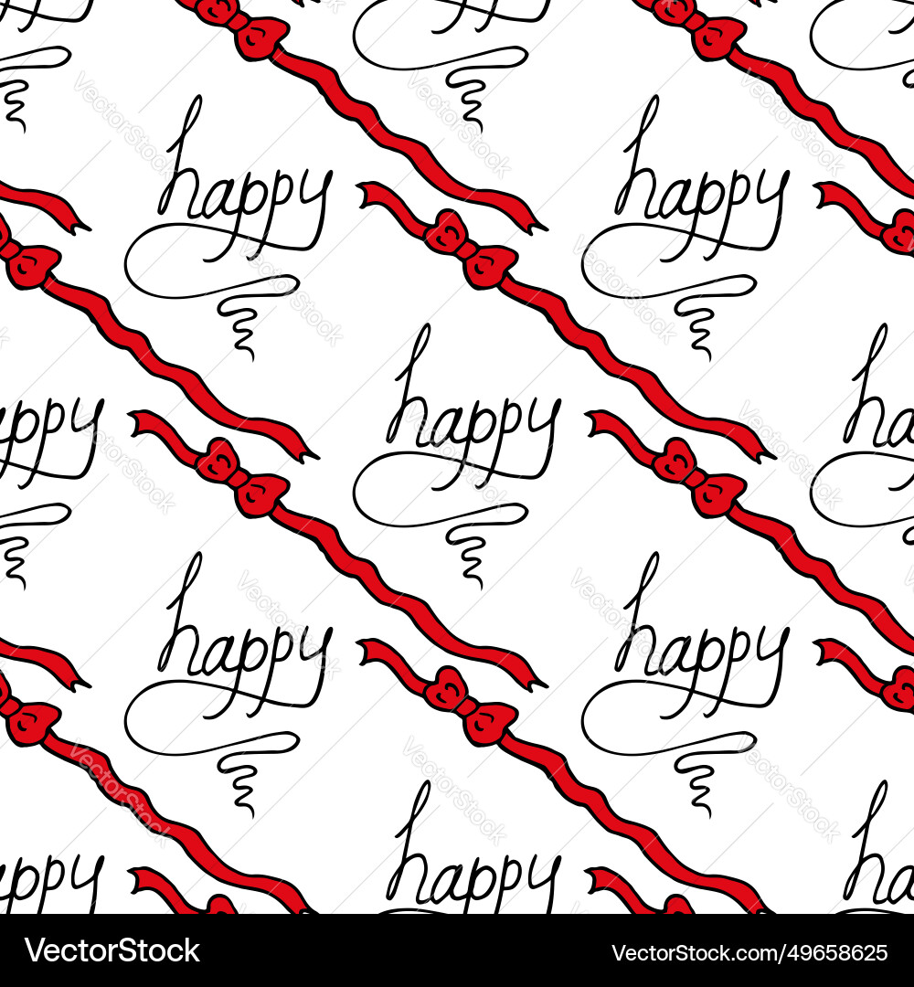 Seamless pattern with red ribbons and text happy vector image