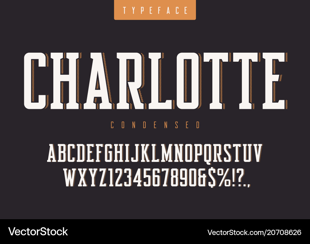 Charlotte condensed retro typeface Charlotte condensed retro typeface vector image