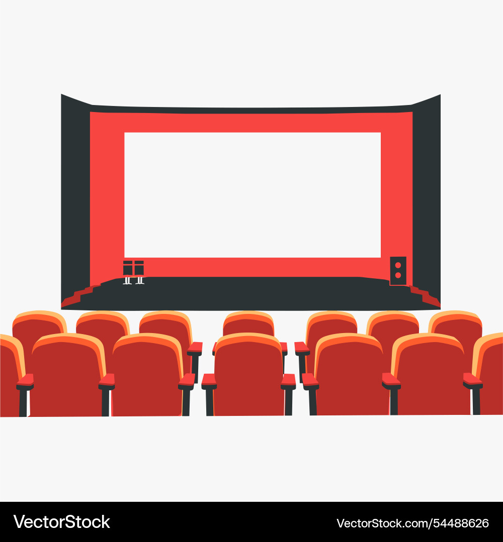 Empty theater with red seats and large screen Empty theater with red seats and large screen vector image