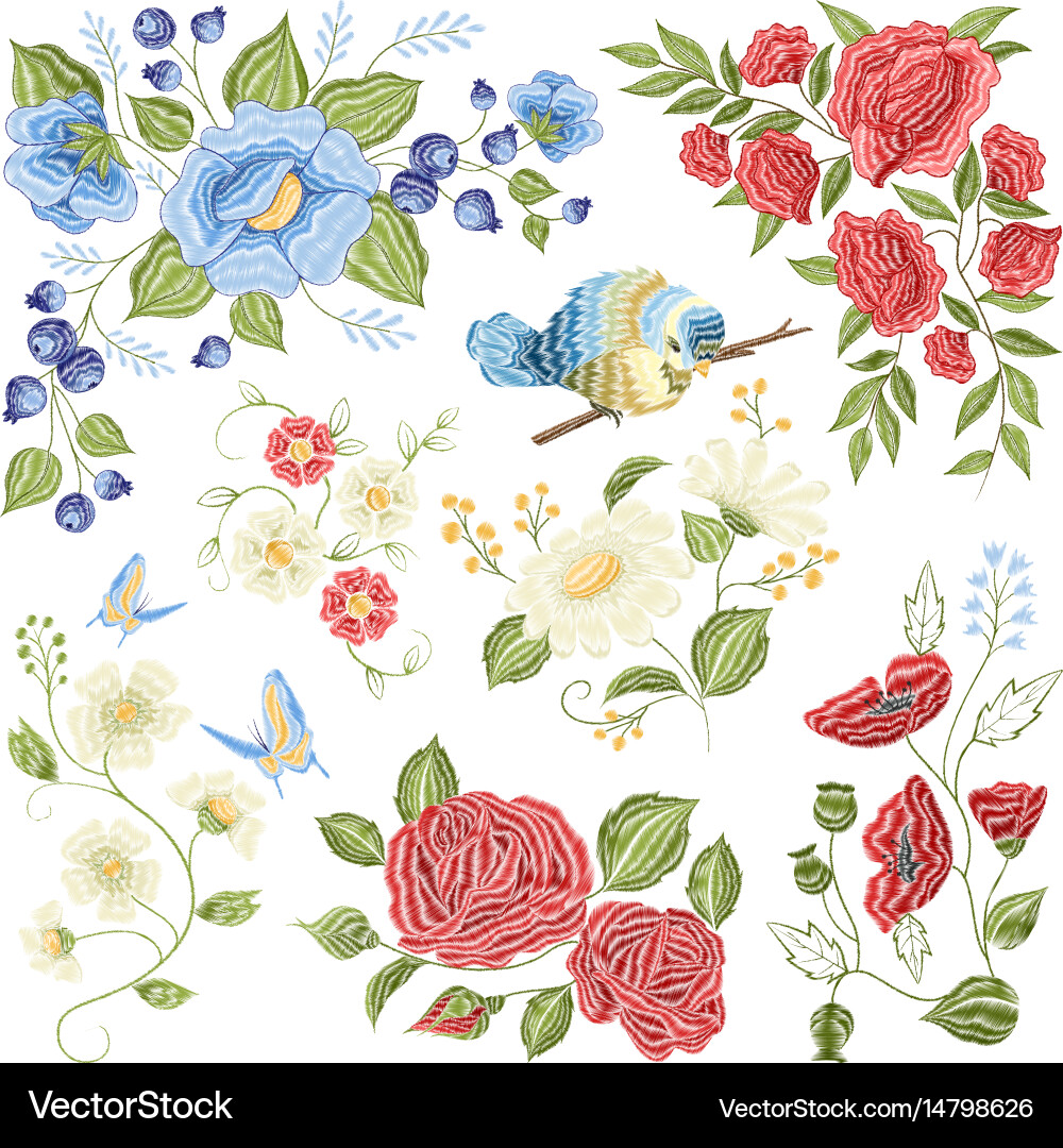 Floral Embroidery Pattern Vector Image