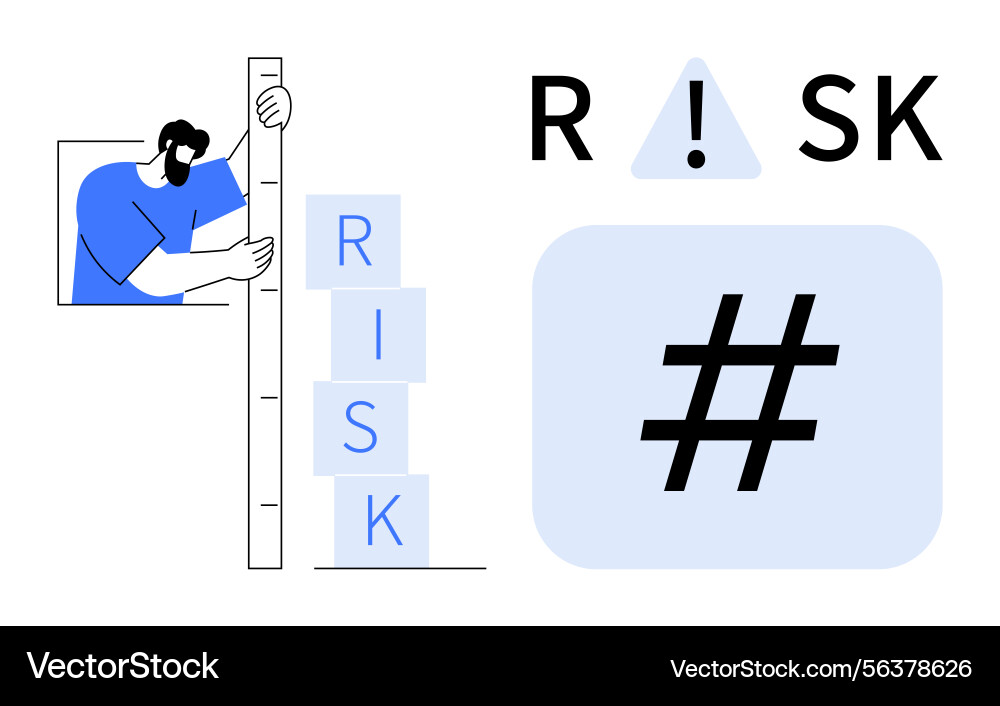 Man measuring risk with scale block letters Man measuring risk with scale block letters vector image