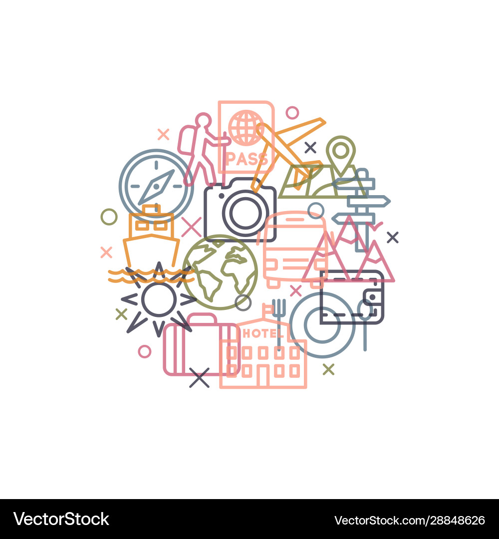 Travel concept with icons and signs in trendy Travel concept with icons and signs in trendy Vector Image