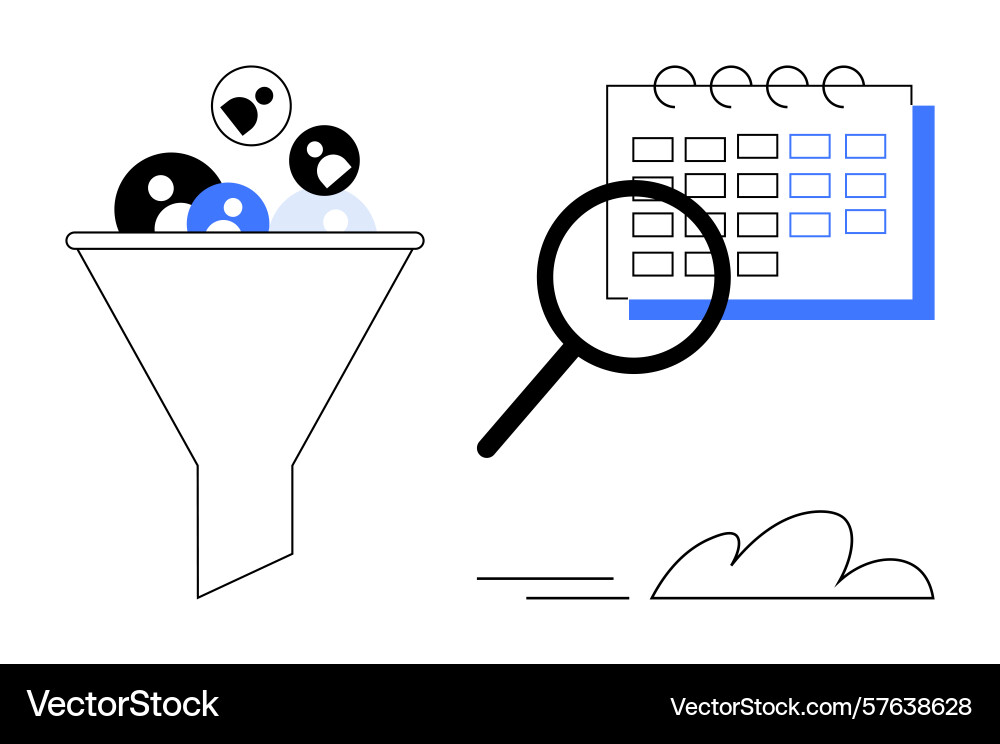 Funnel filtering users with calendar Funnel filtering users with calendar vector image