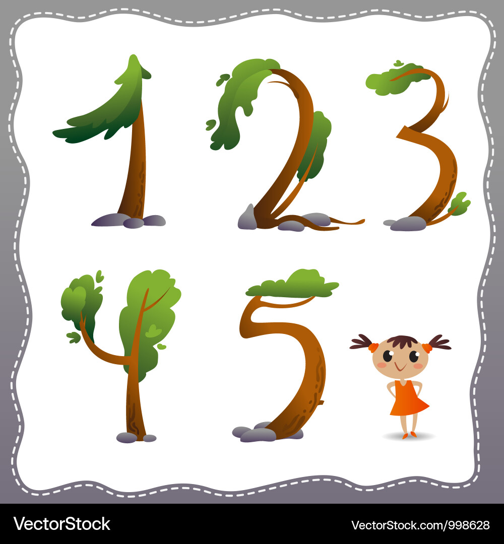 Single Tree Number on White Background Vector Image