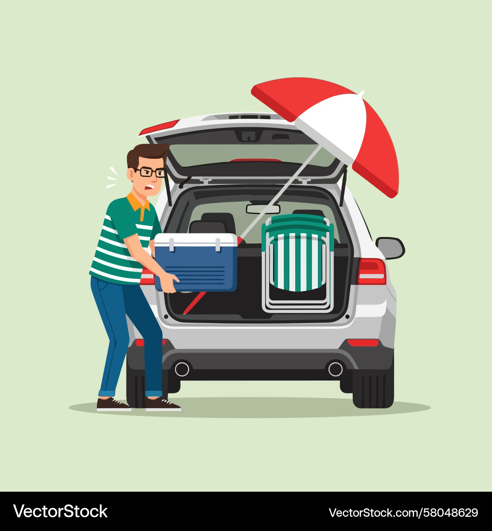 Man Loading Cooler into Car Vector Image