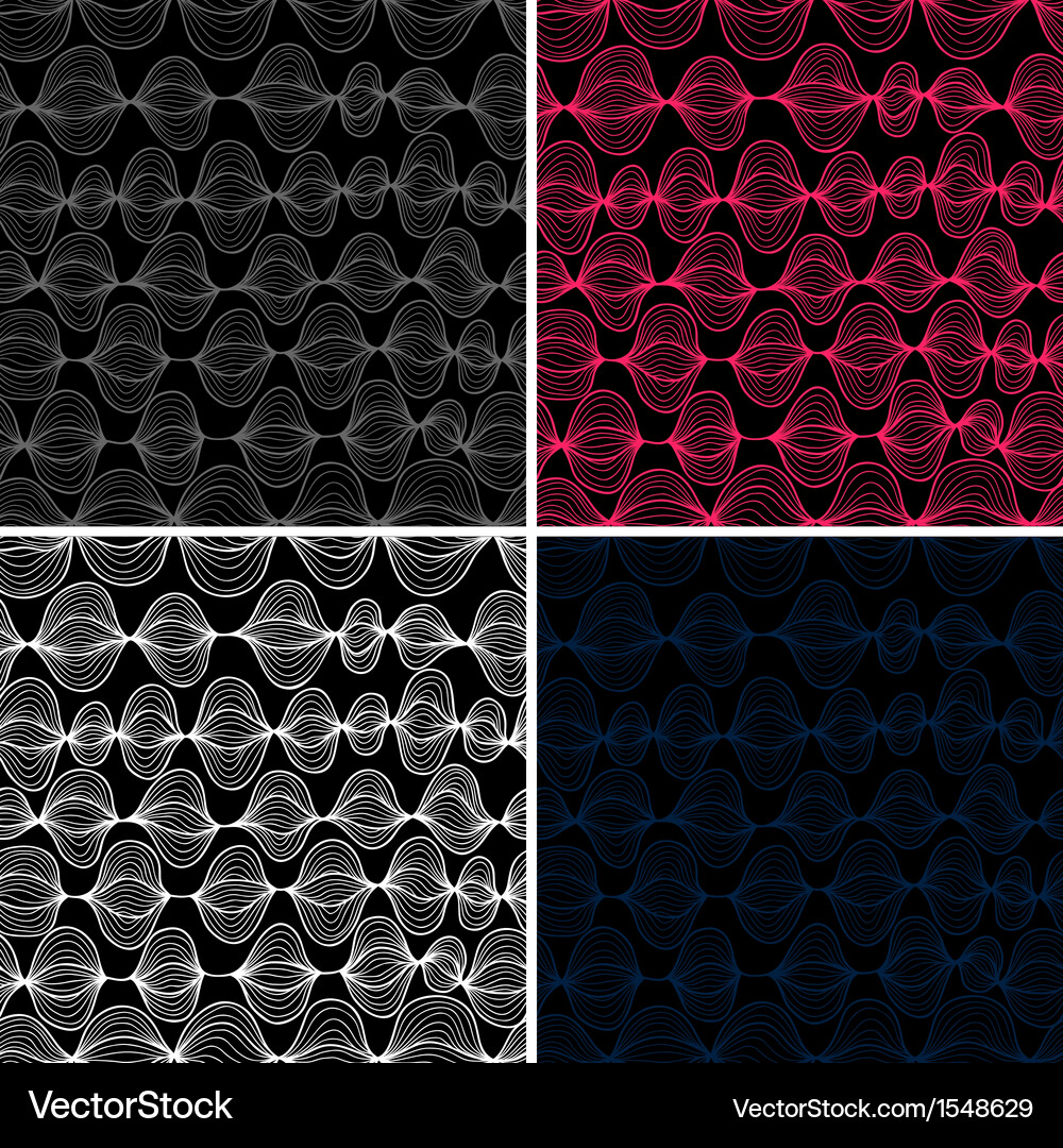 Set of seamless patterns colorful lines on black Vector Image