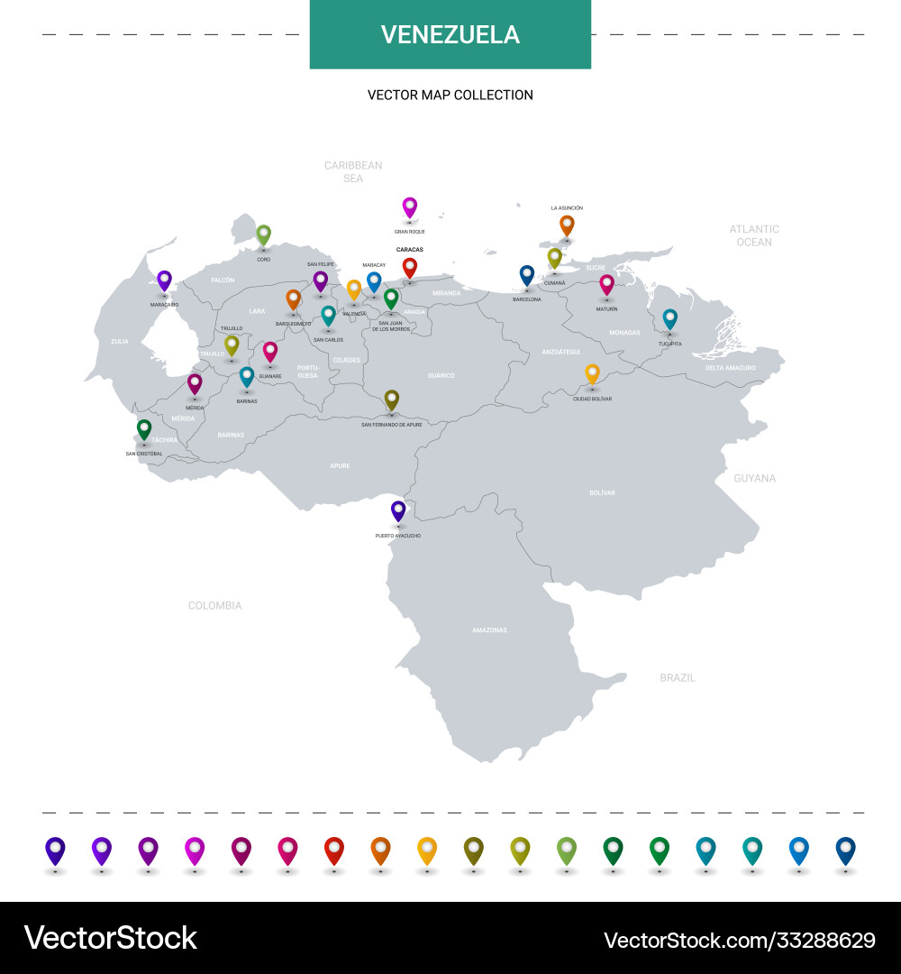 Venezuela map with location pointer marks Venezuela map with location pointer marks vector image