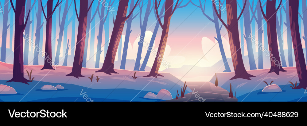 Winterwald mit gefrorenen Flussbäumen und Schnee Winterwald mit gefrorenen Flussbäumen und Schnee vektorbild