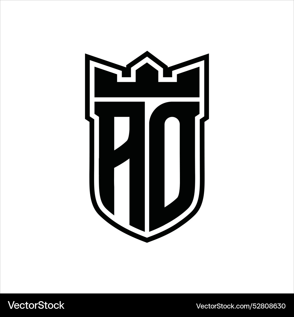 Ao logo shield shape with geometric crown inside Ao logo shield shape with geometric crown inside Vector Image