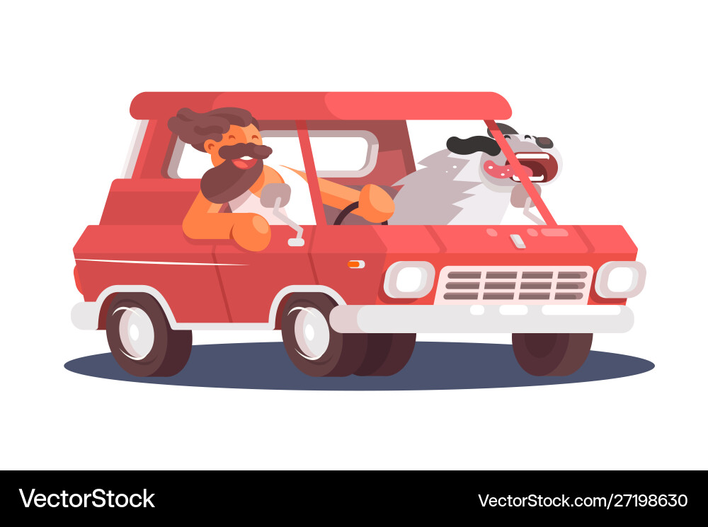 Cheerful Kerl Auto mit Hund Cheerful Kerl Auto mit Hund vektorbild