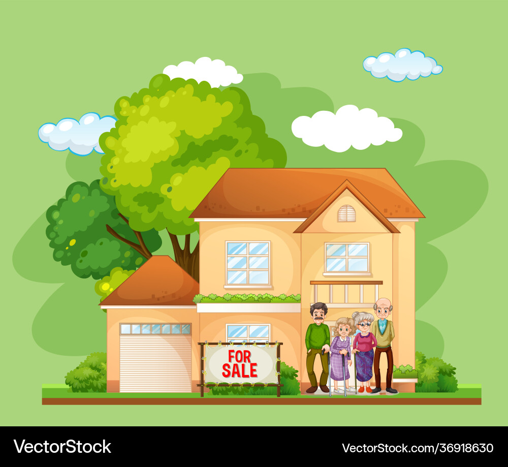 Family standing in front a house for sale Vector Image