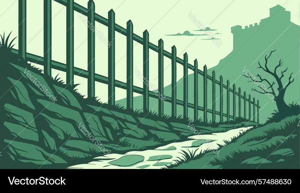 Iron fence in forest mysterious boundary design Vector Image