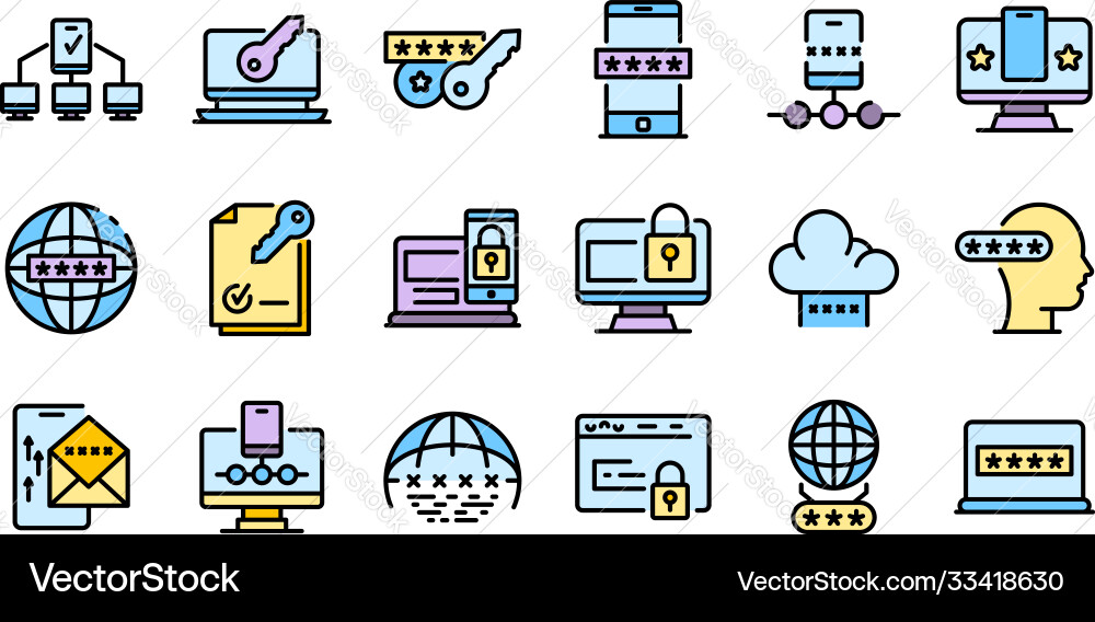 Multi-factor authentication icons set flat Multi-factor authentication icons set flat vector image