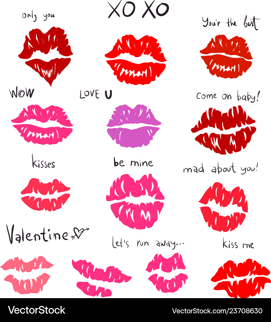 Set of lip prints a different form and color Set of lip prints a different form and color vector image