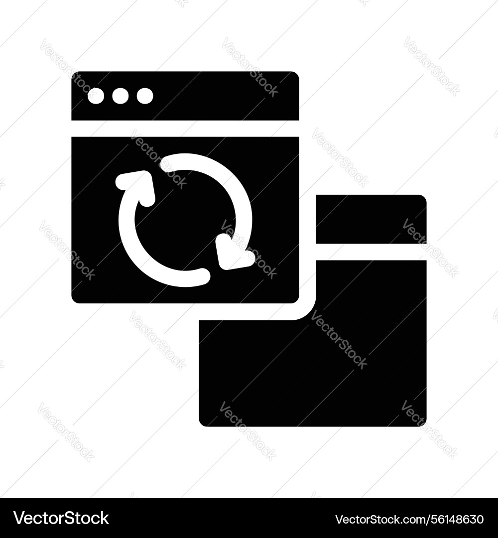 Solid black browser window icon with refresh vector image