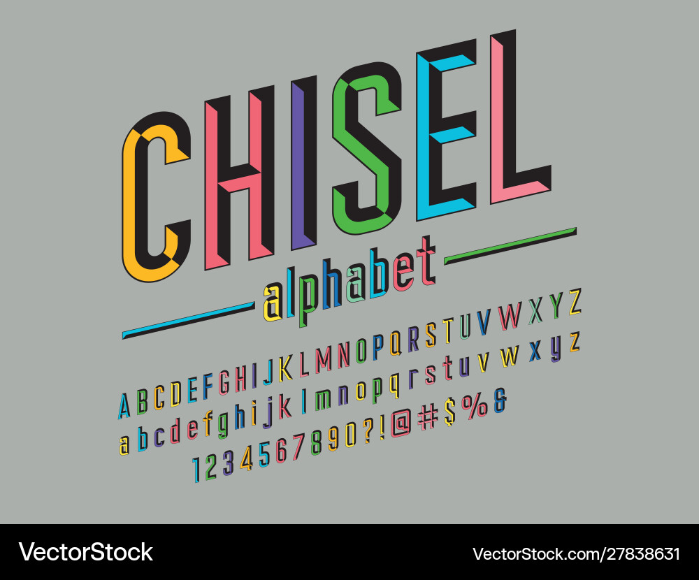 Chisel Font - Carved Alphabet Vector Image