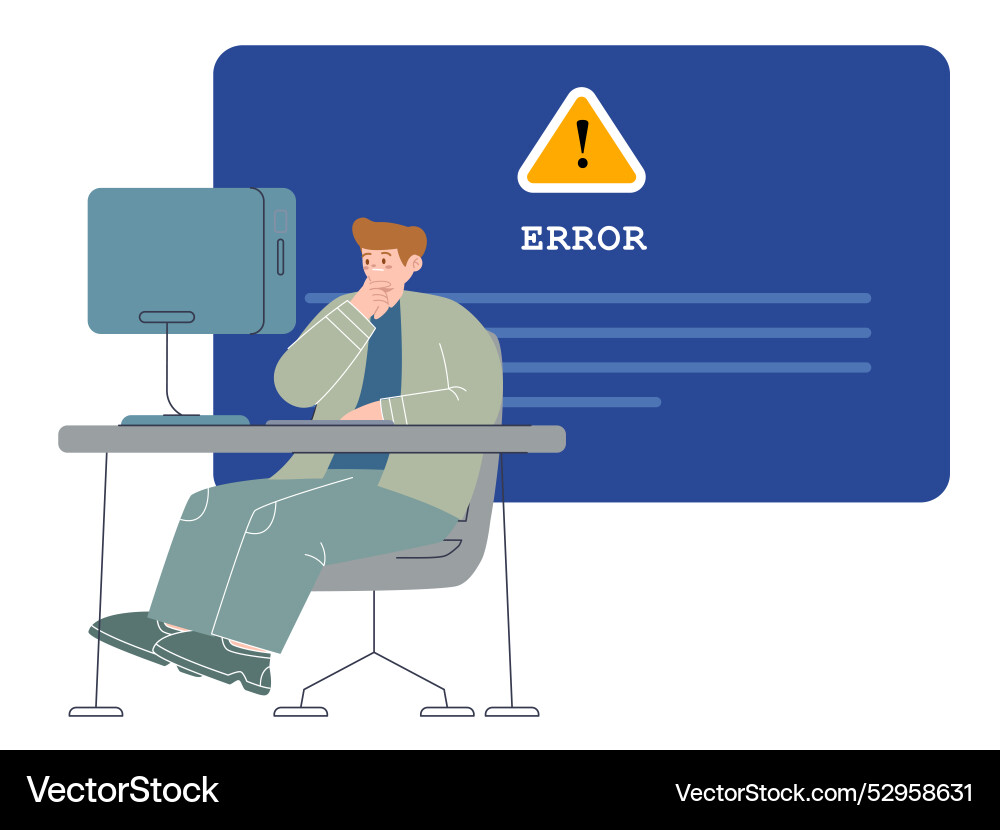 Error alert blue screen display notification Error alert blue screen display notification vector image