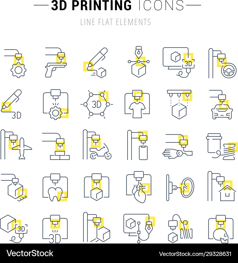 Set line icons 3d printing Vector Image