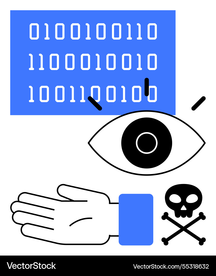 Binary code with eye hand and skull vector image
