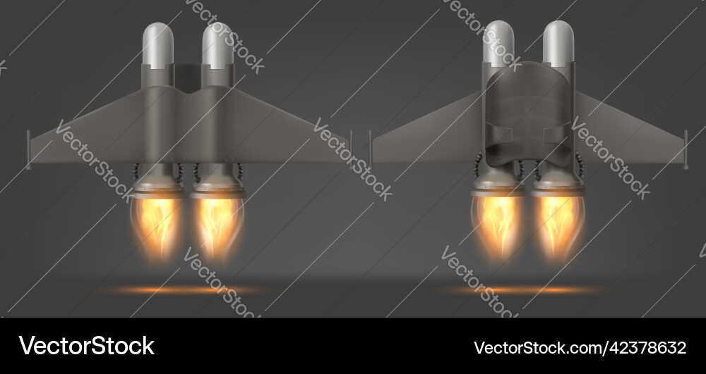Jetpack with fire top and bottom view isolated Vector Image
