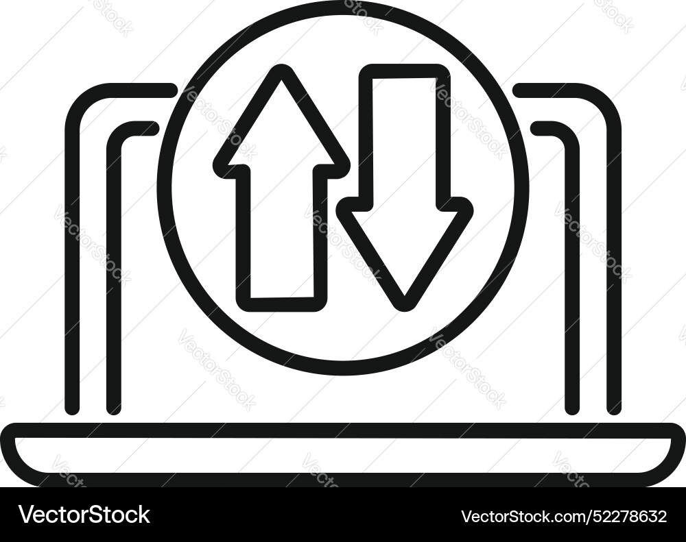 Laptop showing up and down arrows for data Laptop showing up and down arrows for data vector image