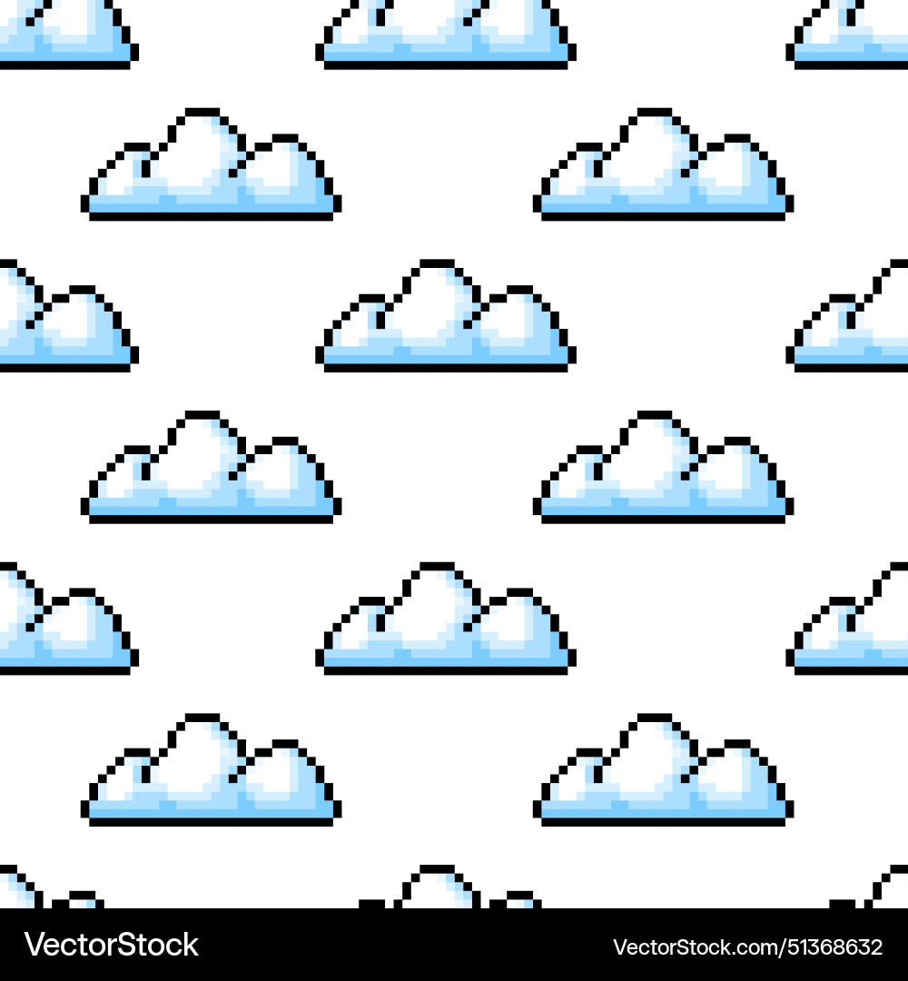 Pixel art cloud seamless pattern 8 bit objects Pixel art cloud seamless pattern 8 bit objects Vector Image