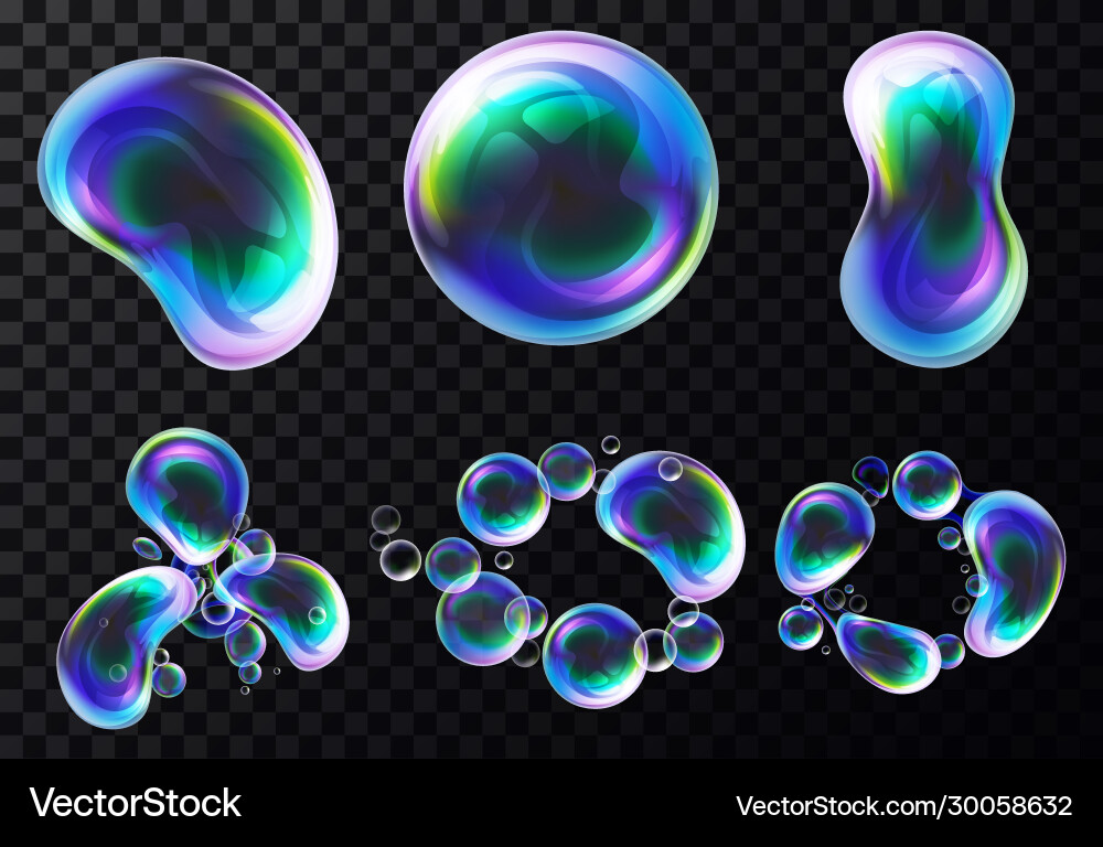 Set isolierte realistische Blasen oder Seife Set isolierte realistische Blasen oder Seife vektorbild