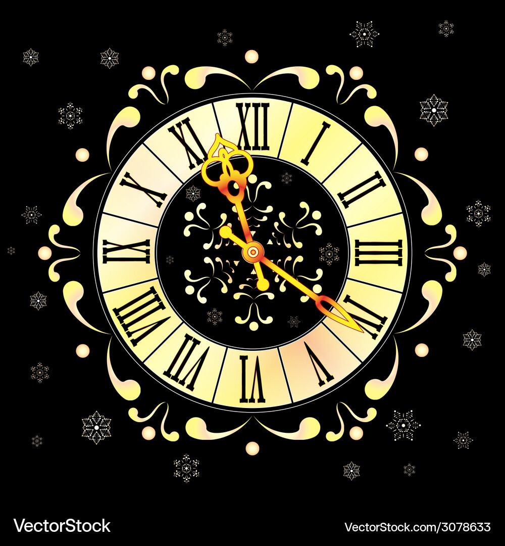 Christmas background with clock and snowflakes Vector Image