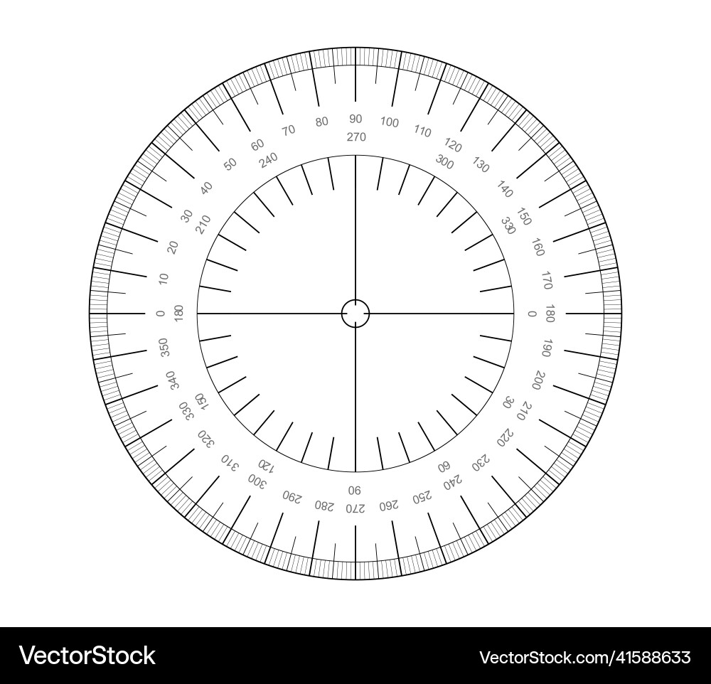 Circular protractor grid for measuring degrees Circular protractor grid for measuring degrees vector image