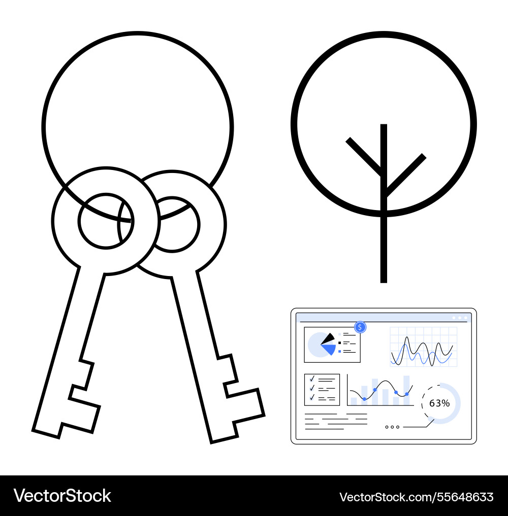 Connected keys tree diagram and analytics Connected keys tree diagram and analytics vector image
