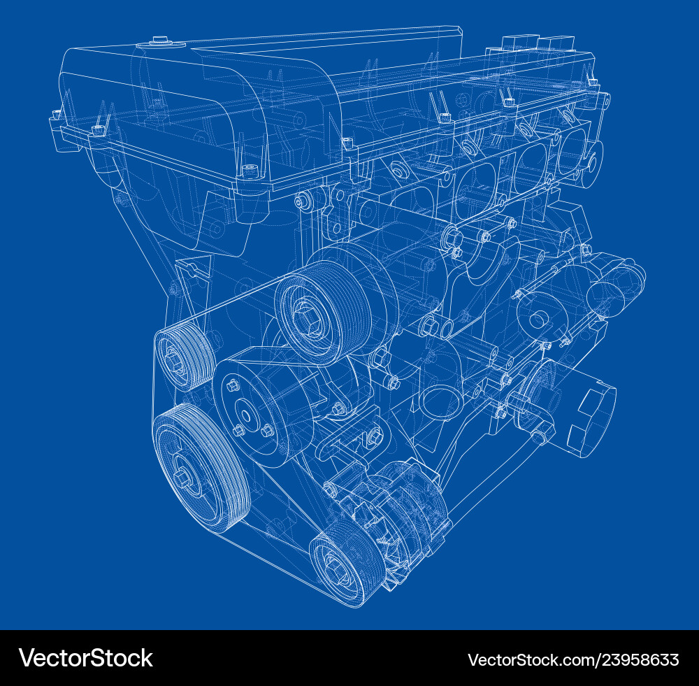 Engine sketch rendering of 3d Engine sketch rendering of 3d vector image