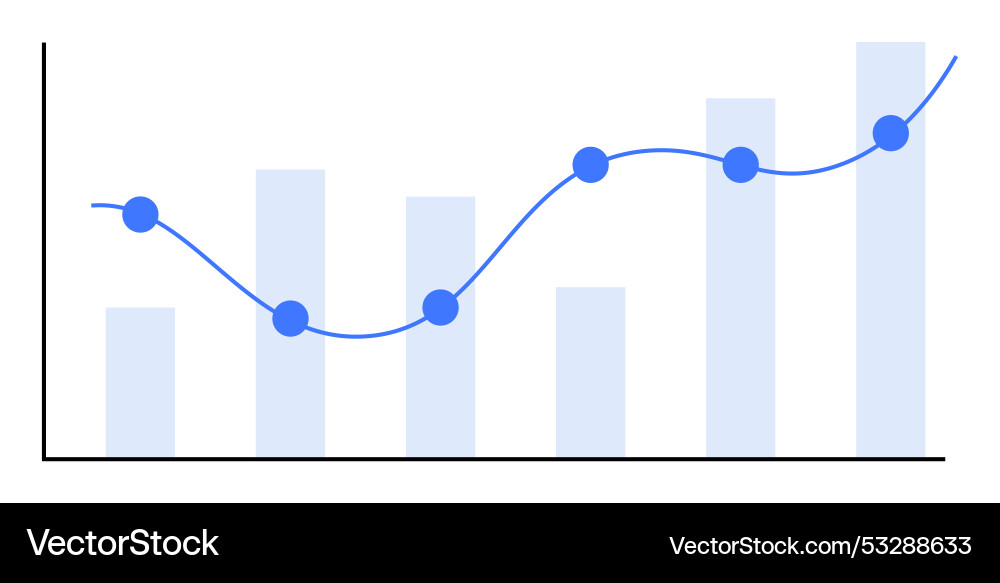 Graph with blue line and bar chart showing Vector Image