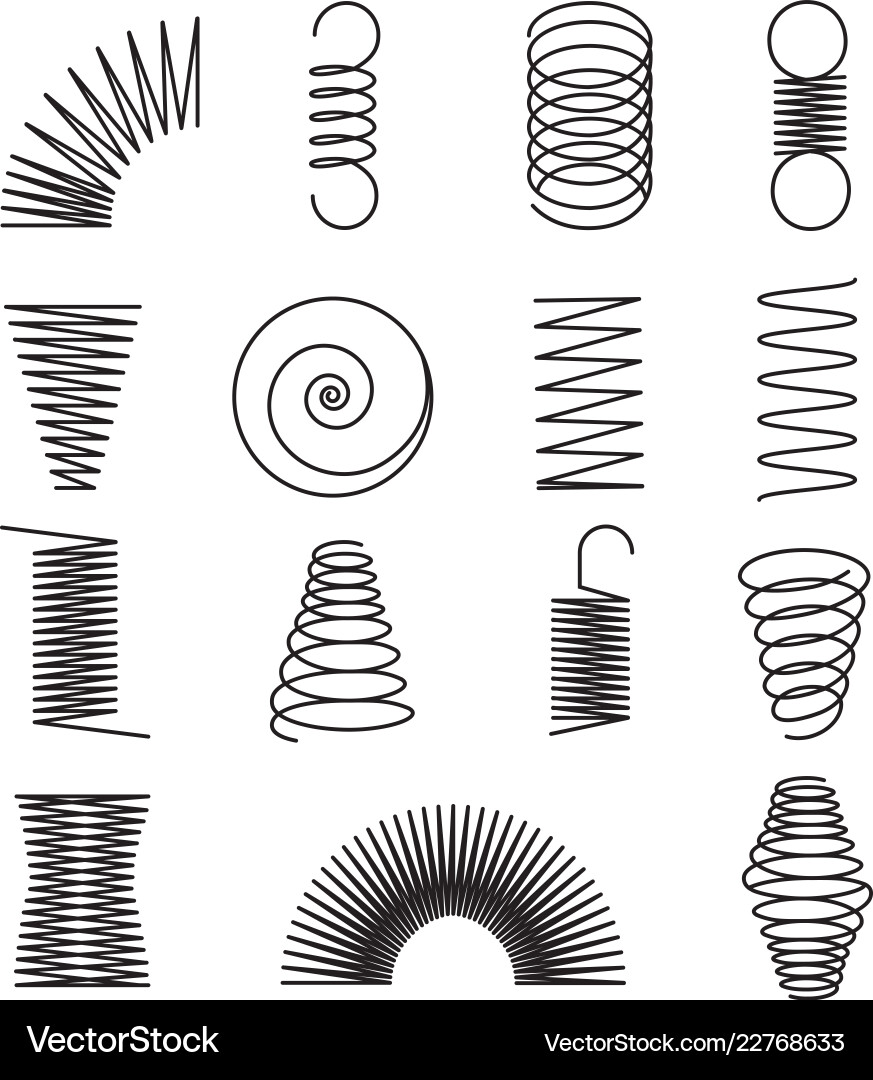 Metal springs spiral lines coil shapes isolated Metal springs spiral lines coil shapes isolated vector image