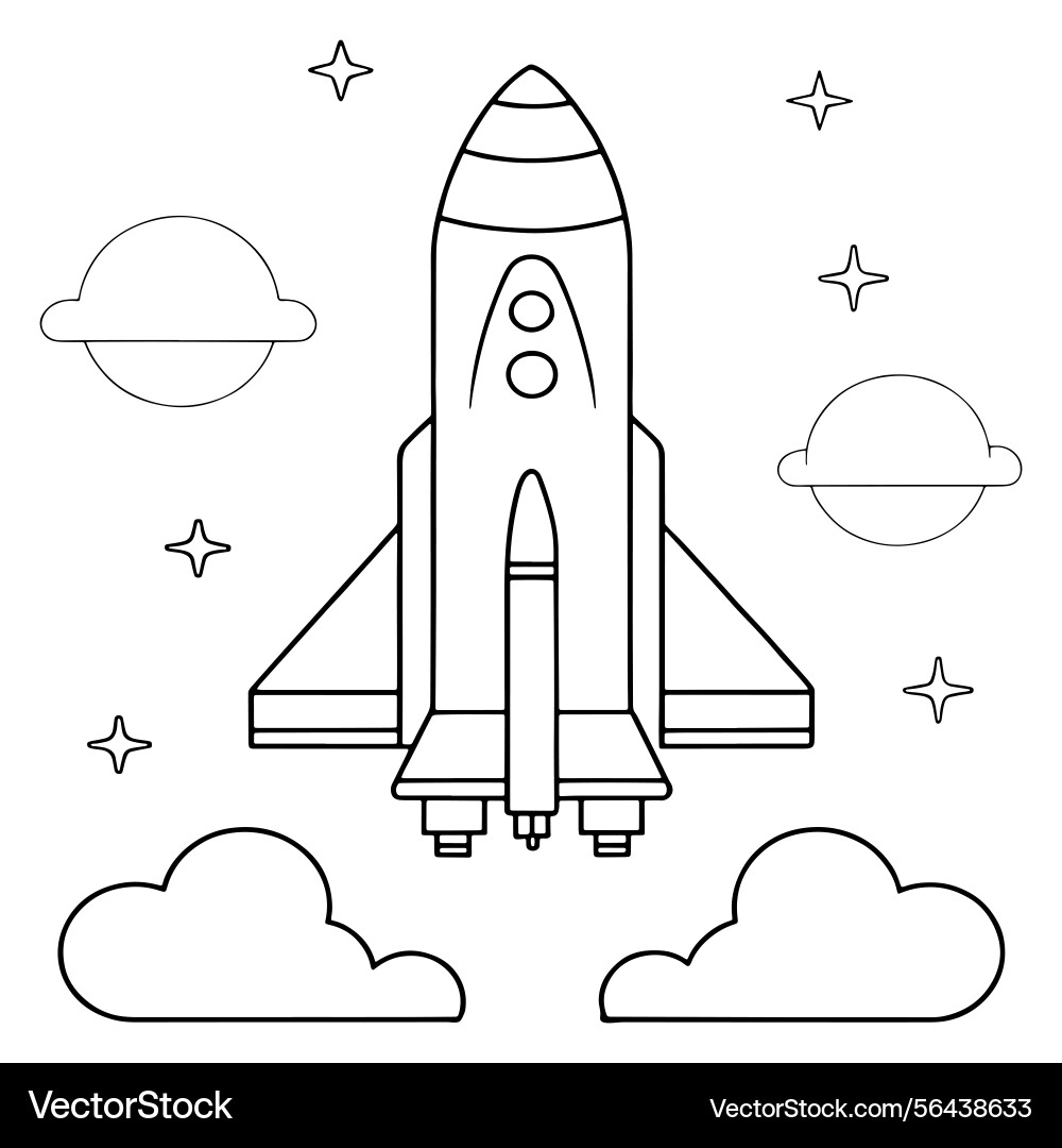 Rocket launch line drawing with space elements Vector Image